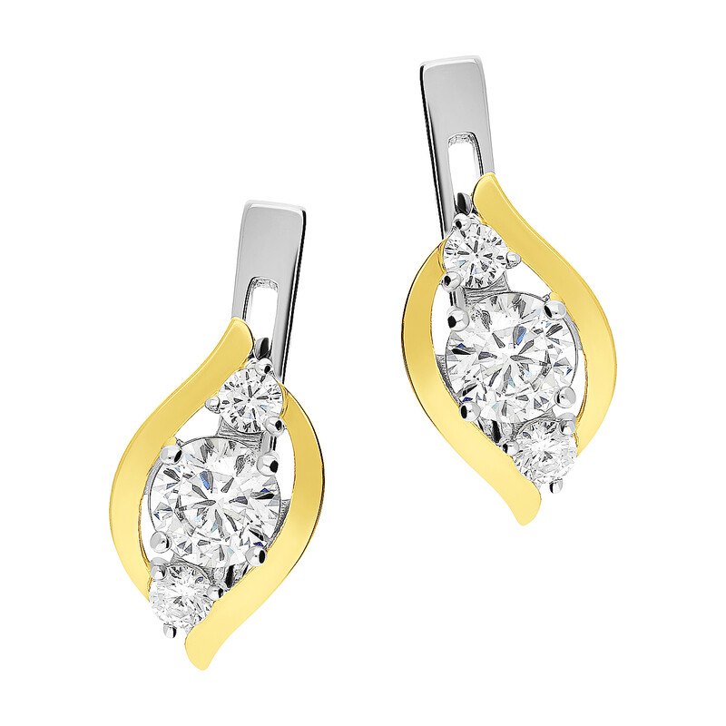 Kolczyki srebrne cyrkonie w łezce/ang.zap.  PX 844_AU375 blaszka gold