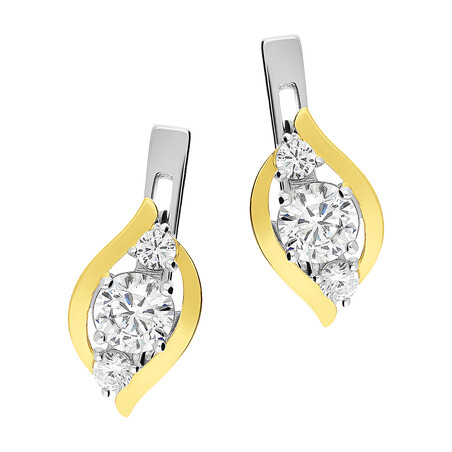 Kolczyki srebrne ze złotą blaszką i cyrkoniami