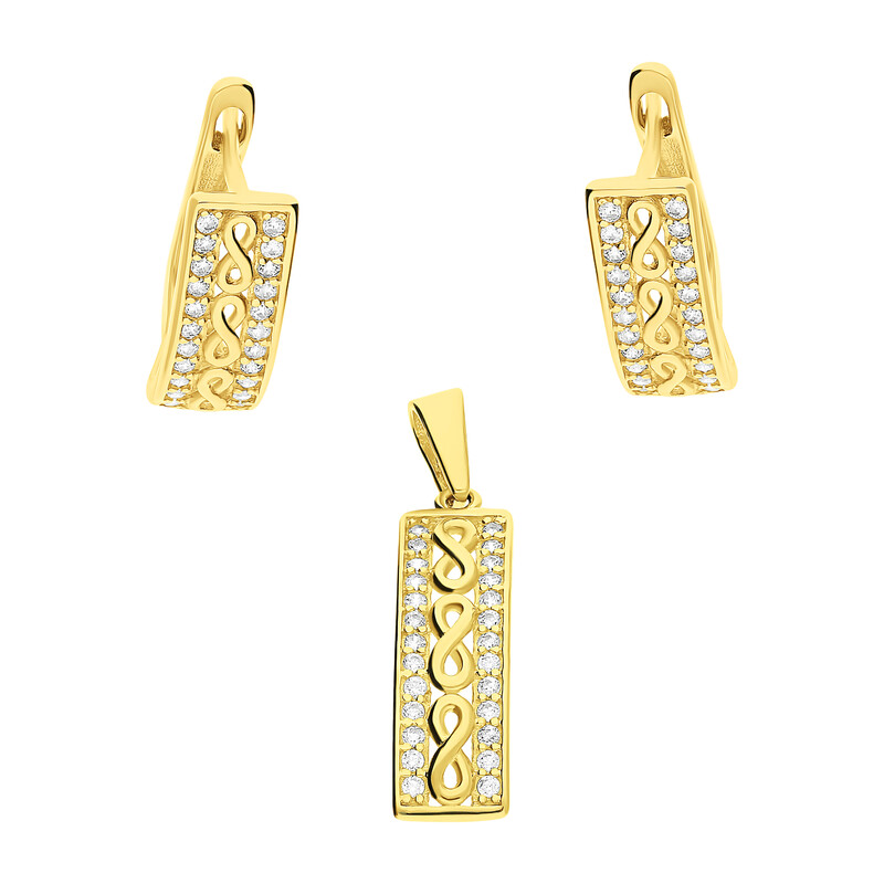 Komplet złoty kolczyki i zawieszka infinity i cyrkonie po boku  S3 MS-226 próba 585