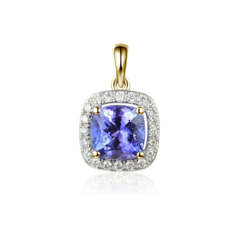 Zawieszka złota kwadratowy tanzanit i białe diamenty  AW 58266 Y-TA CUSHION próba 585