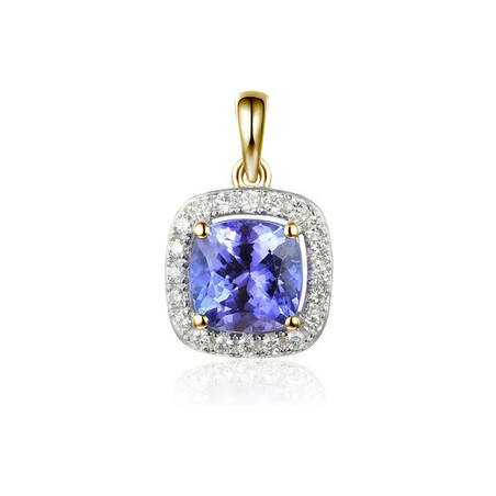 Zawieszka złota kwadratowy tanzanit i białe diamenty  AW 58266 Y-TA CUSHION próba 585