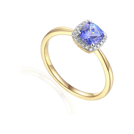 Pierścionek złoty kwadratowy tanzanit i diamenty AW 58266 Y-TA CUSHION próba 585