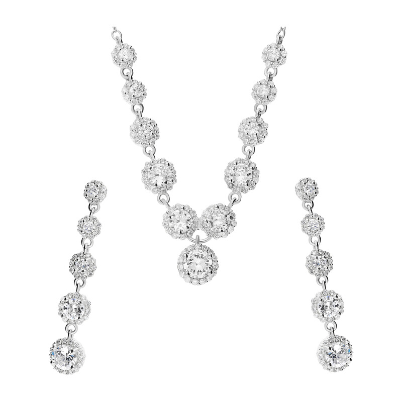 Komplet srebrny naszyjnik i kolczyki markiza z cyrkoniami HS1279 próba 925