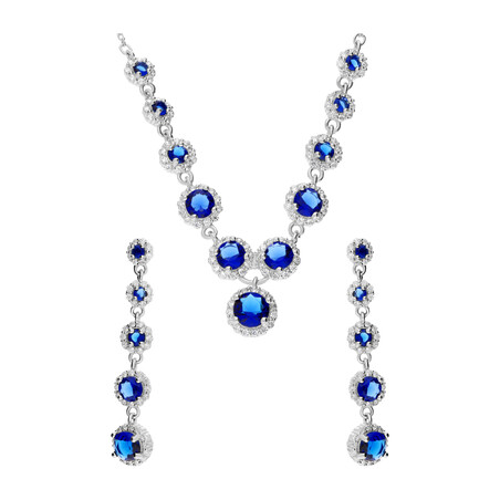Komplet srebrny naszyjnik i kolczyki mariza z szafirowymi cyrkoniami HS1279 szafirowy próba 925
