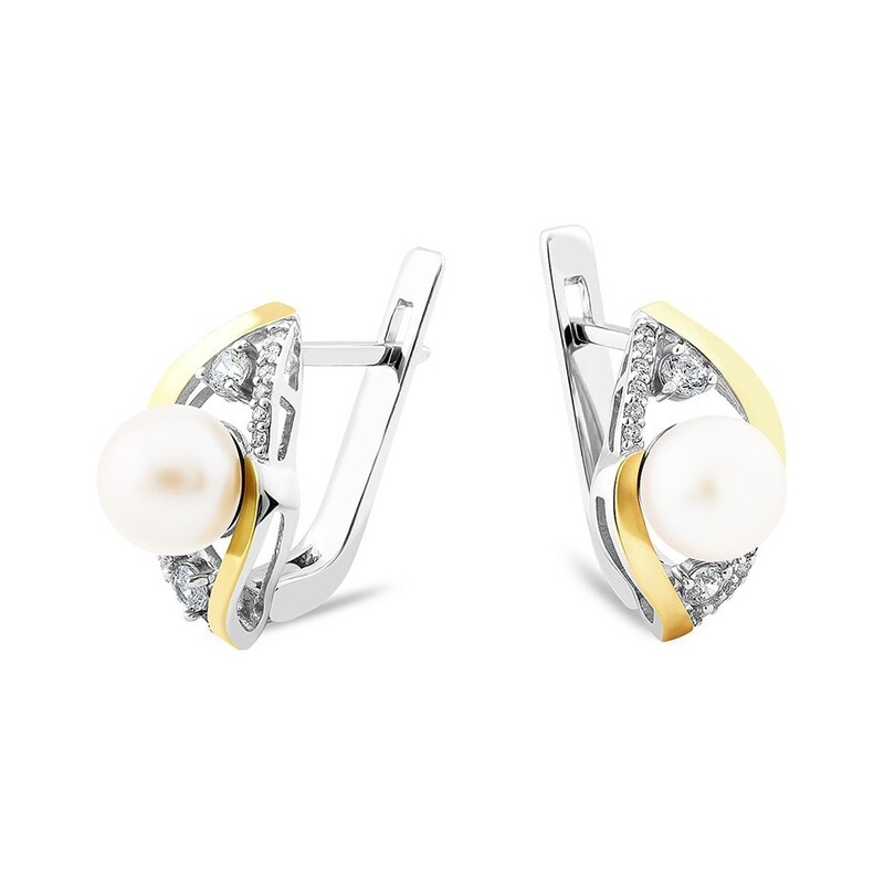 Srebrne kolczyki z perłą i cyrkoniami PX 785_AU375