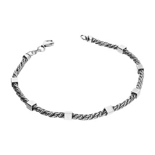 Bransoleta srebrna oksydowany sznur i kostki PW433 próba 925