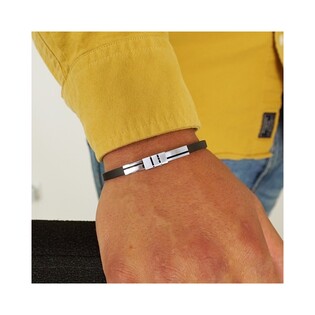 Bransoleta męska ze srebra z blaszką i satyną nr. PW272-1 próba 925