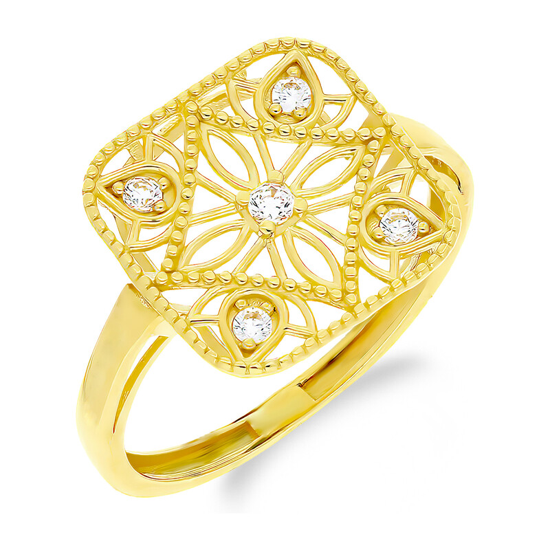 Pierścionek złoty ażurowy kwadrat z cyrkoniami PY P03R-2439 próba 375