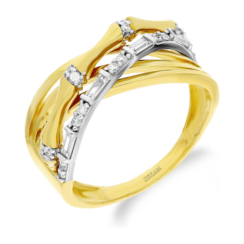 Pierścionek złoty fale z cyrkoniami i bagiety AR ICR205650-YW-FCZ próba 585