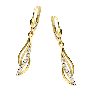 Kolczyki złote wiszące liście z cyrkoniami
