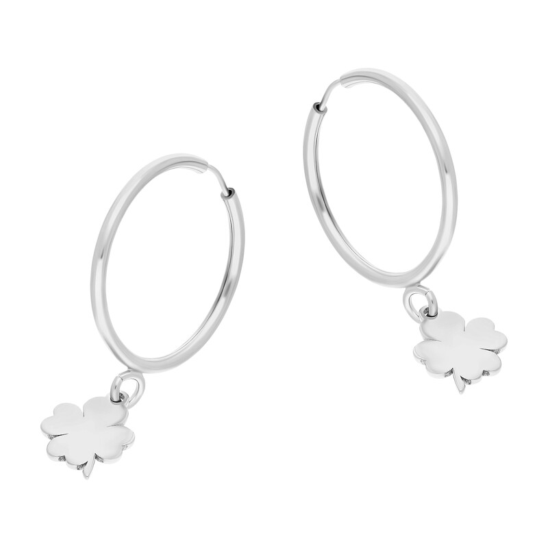 Kolczyki srebrne kółka szarniry 17 mm i koniczyna PW NEW 15 ROD próba 925