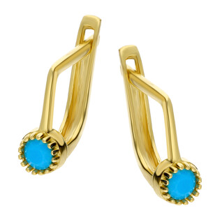 Kolczyki złote dla dziewczynki z turkusem syntetycznym w okrągłej oprawie/ang.zap.  AR ICE6217-TQ próba 585