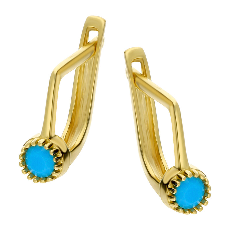 Kolczyki złote dla dziewczynki z turkusem syntetycznym w okrągłej oprawie/ang.zap.  AR ICE6217-TQ próba 585