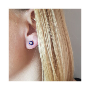 Kolczyki kwiatek szafir cyrkonia/sztyft OS 96-0625 SA próba 585