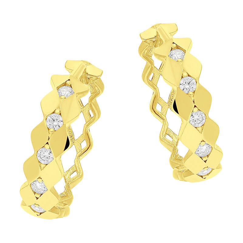 Kolczyki złote ażurowe kółka tafle z cyrkoniami/zatrzask AR XHCE6477-DC-FCZ próba 375