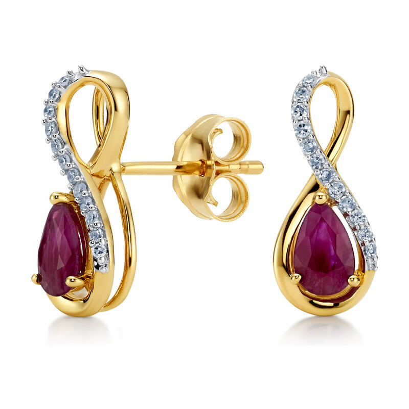 Kolczyki złote z rubinem i diamentami/sztyft LC JE4392-JP6059 Y-RB kropla próba 585
