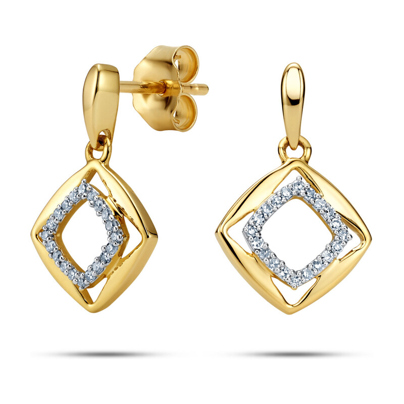 Kolczyki złote romb z diamentami/sztyft LC JE4173-JP5734 Y romb ramka próba 585