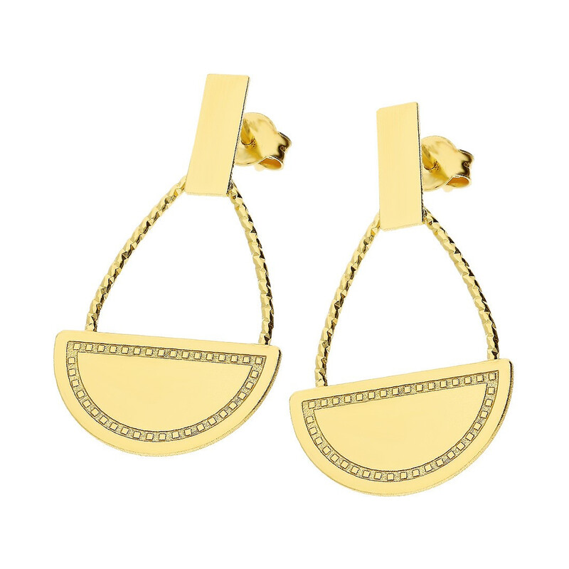 Kolczyki pozłacane półkółko na grawerowanej kropli+pałka PW252 GOLD próba 925