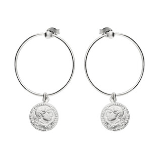 Kolczyki srebrne moneta ruchoma na kole 25mm PW180 próba 925