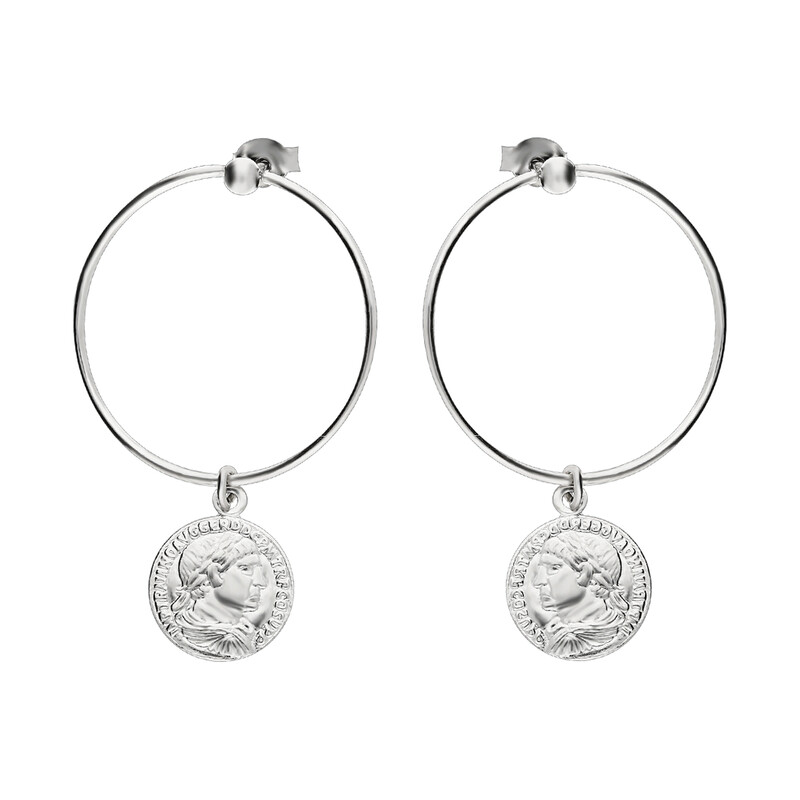 Kolczyki srebrne moneta ruchoma na kole 25mm PW 180 próba 925