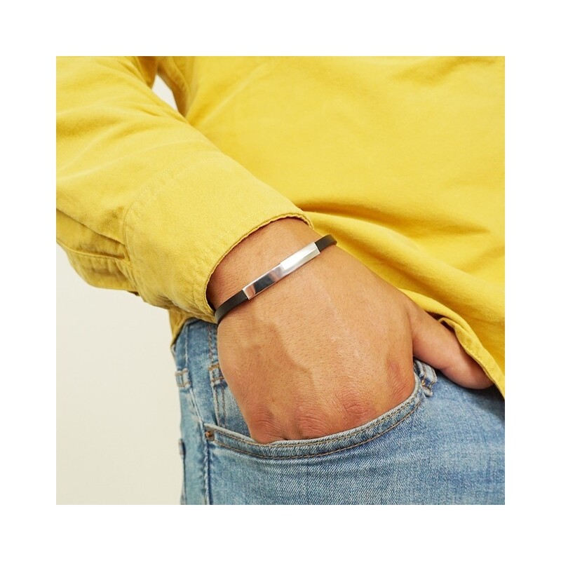 Bransoleta męska z satyna na blaszce nr.PW270-1 próba 925