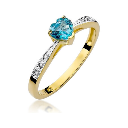 Pierścionek złoty serce z topazem blue i diamentami BE W-065 TO serce bis próba 585