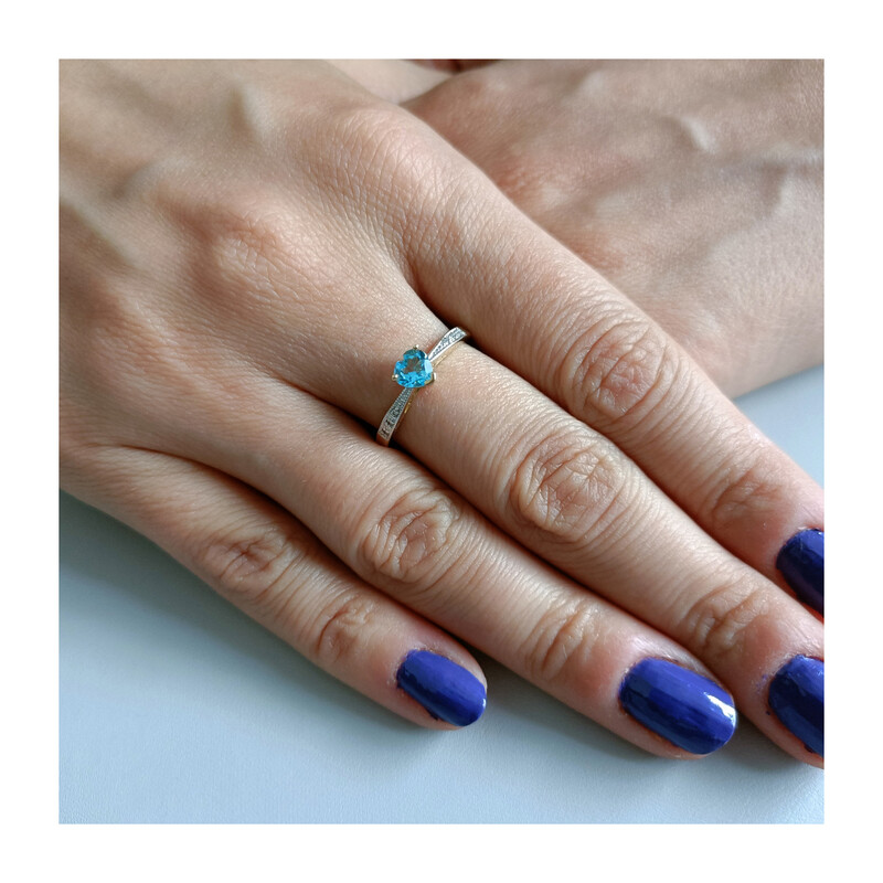 Pierścionek złoty serce z topazem blue i diamentami BE W-065 TO serce bis próba 585