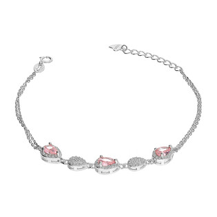 Bransoleta srebrna krople z różową i białymi cyrkoniami HS1440 różowy próba 925