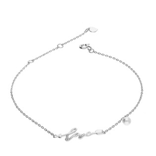Bransoleta srebrna z napisem Love, cyrkoniami i perłą jubilerską HS1470 próba 925