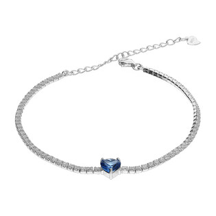 Bransoleta srerbna niebieskie serce i rząd białych cyrkonii HS1488 j.niebieski próba 925