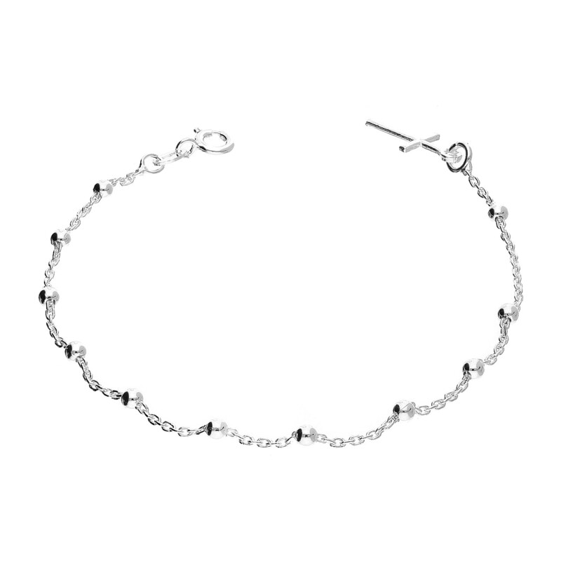 Bransoleta srebrna gładkie paciorki i krzyżyk PW435 próba 925