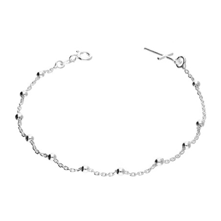 Bransoleta srebrna gładkie paciorki i krzyżyk PW435 próba 925