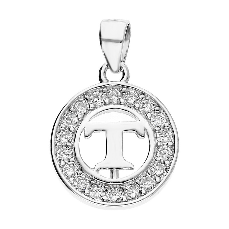 Literka srebrna T w kółku z cyrkoniami TB1965-T w kółku próba 925