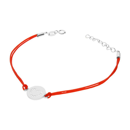 Bransoleta srebrna serce z cyrkoniami w kółku na czerwonym sznurku PW368 ROD czerwony próba 925