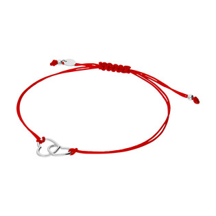 Bransoleta srebrna serca klanówka na czerwonym sznurku PW398 ROD czerwony próba 925