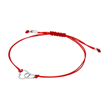 Bransoleta srebrna serca klanówka na czerwonym sznurku PW398 ROD czerwony próba 925