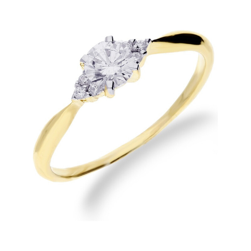 Pierścionek złoty okrągła cyrkonia i mniejsze cyrkonie bokiem GR DJ PREMIUM92M próba 375