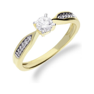 Pierścionek złoty cyrkonia zakuta w czterech łapkach i cyrkonie w szynie GR DJ PREMIUM182M próba 375