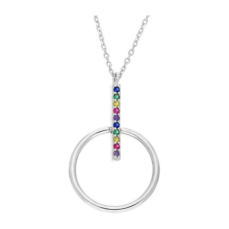 Naszyjnik srebrny kółko z pałką z kolorowymi cyrkoniami/anker PW413 ROD mix próba 925