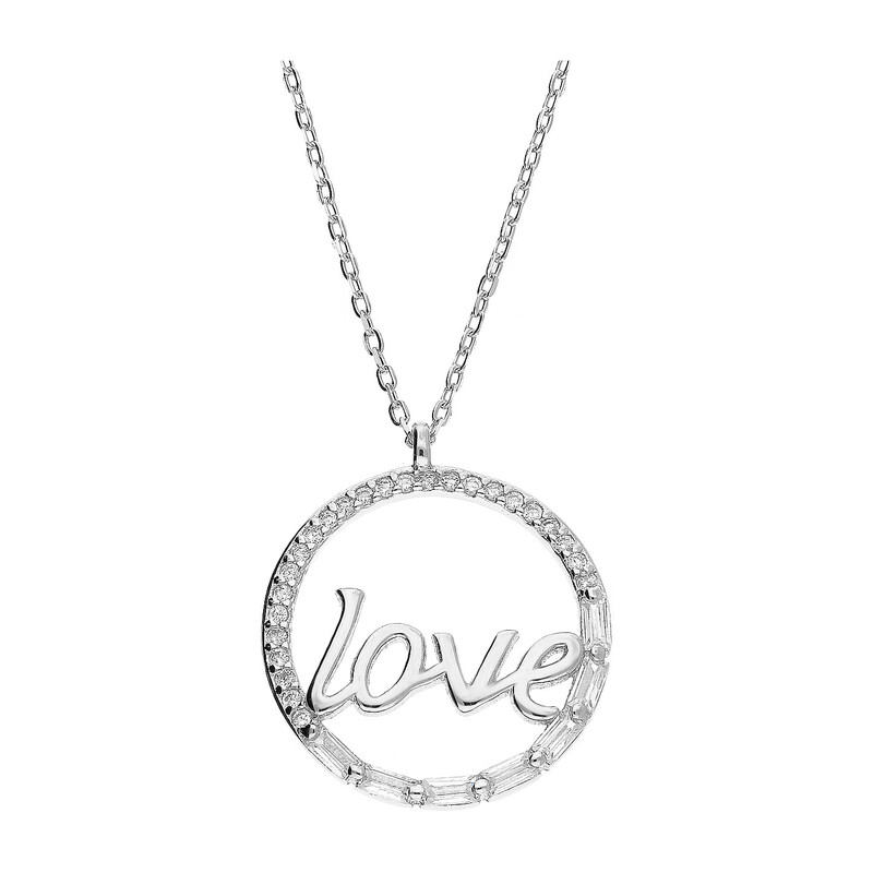 Naszyjnik srebrny koło z cyrkoniami i napisem LOVE/anker TB 14534 próba 925