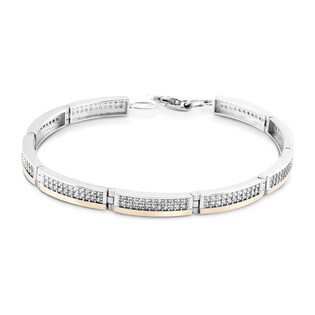 Bransoleta srebrna LINE prostokąty z cyrkoniami i złotą blaszką