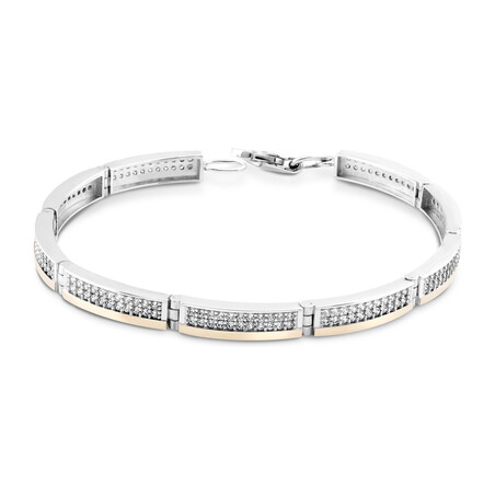 Bransoleta srebrna LINE prostokąty z cyrkoniami i złotą blaszką