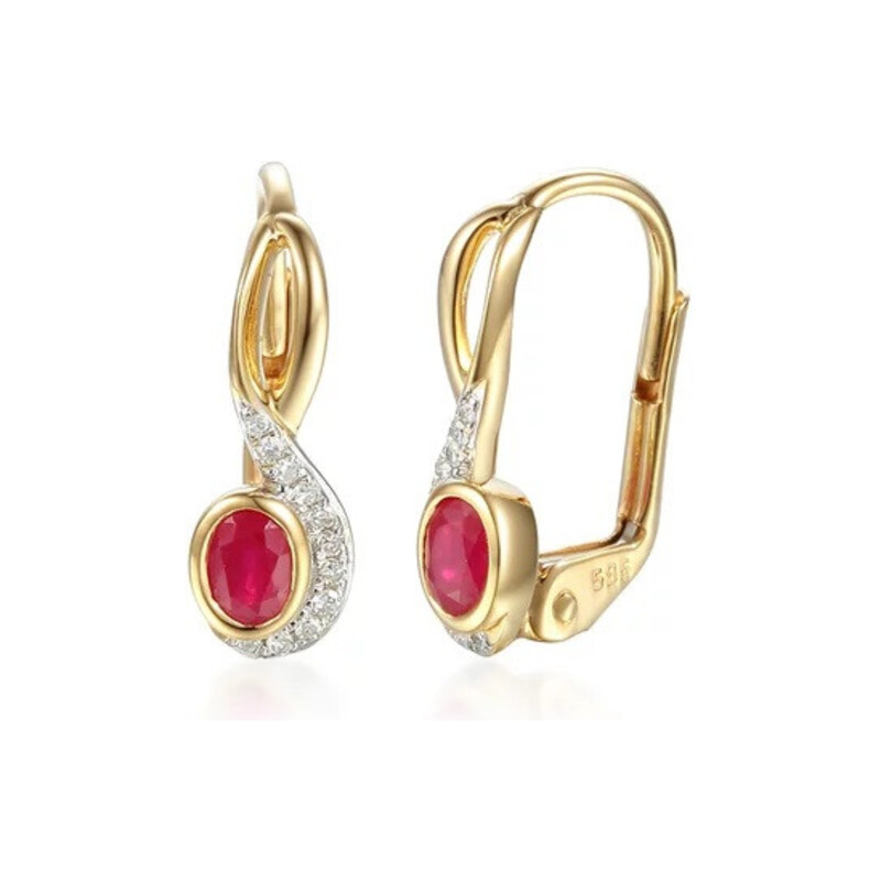 Kolczyki złote rubin i białe diamenty/big.zam. AW 58015 YW-RU owal twist próba 585
