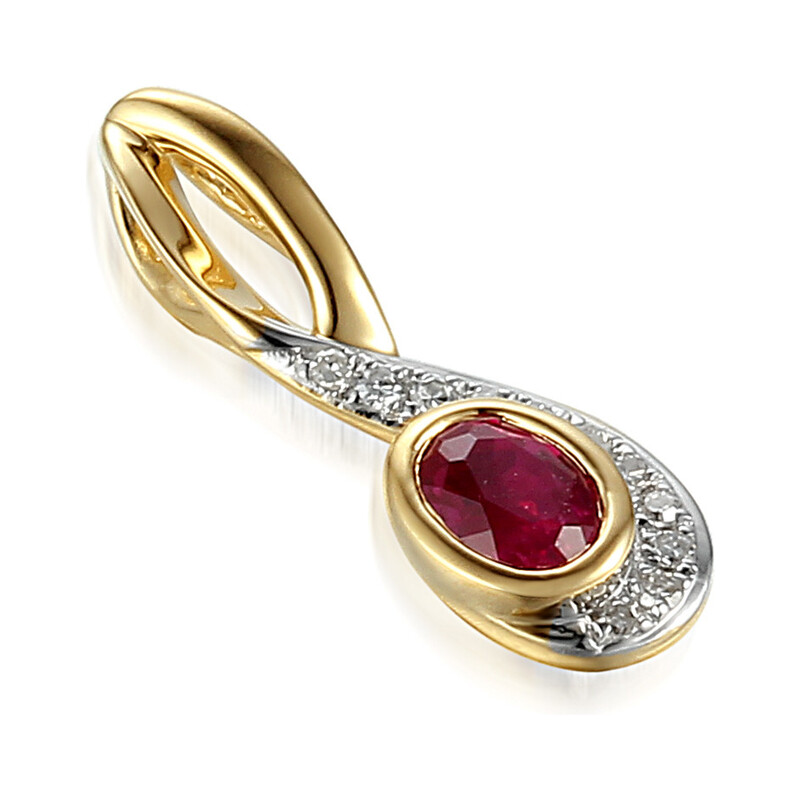 Zawieszka rubin 0,15ct bryl.0,03ct AW 58015 YW-RU owal twist próba 585