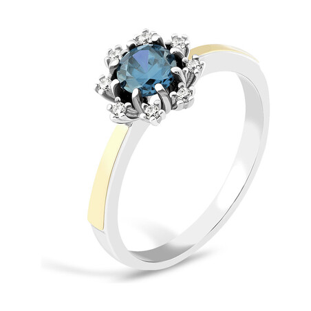 Pierścionek srebrny ze złotą blaszką z akwamarynem jubilerskim