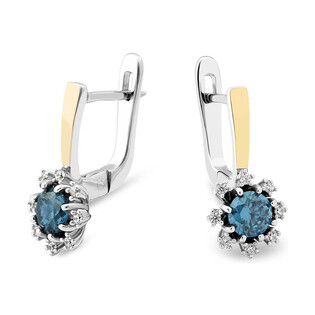 Kolczyki srebrne ze złotą blaszką i akwamarynem jubilerskim