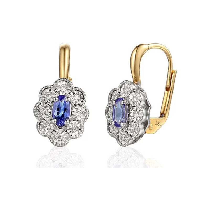 Kolczyki złote owalny tanzanit z diamentami/big.zam. AW 63665 YW-TA KATE Magic próba 585