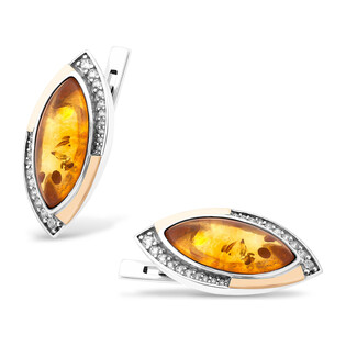 Kolczyki srebrne łezka z bursztynem, złotą blaszką i białymi cyrkoniami PX 522_AU375 blaszka gold Kolczyki srebrne łezka z bursztynem, złotą blaszką i białymi cyrkoniami PX 522_AU375 blaszka gold