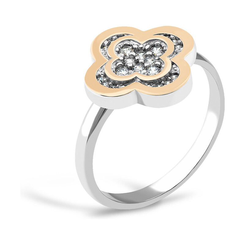 Pierścionek srebrny koniczyna z cyrkoniami i złotą blaszką PX 459_AU375 blaszka gold