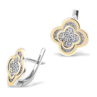 Kolczyki srebrne koniczyna z cyrkoniami i złotą blaszką/ang.zap. PX 459_AU375 blaszka gold